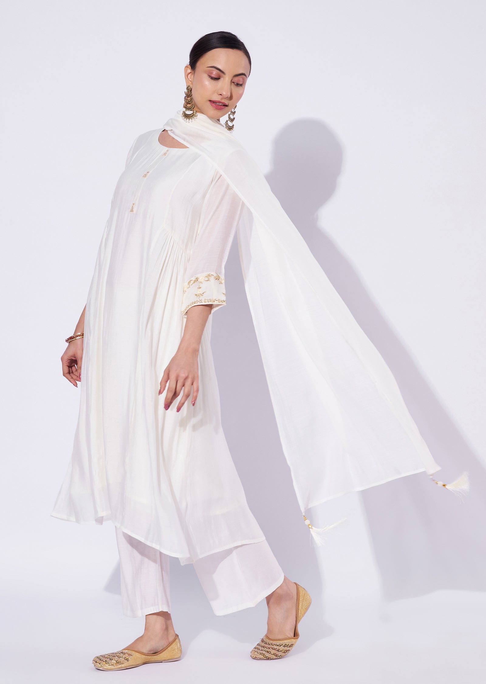 Cream Mal Chanderi Anarkali Suit