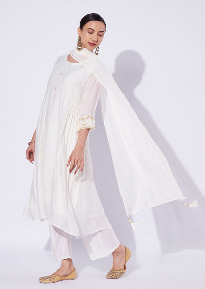 Cream Mal Chanderi Anarkali Suit