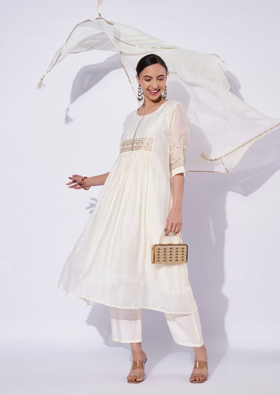 Cream Chanderi Anarkali Suit