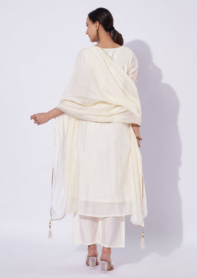 Cream Chanderi Anarkali Suit
