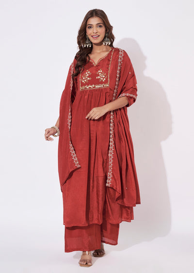 Dark Rust Chinnon Anarkali Suit