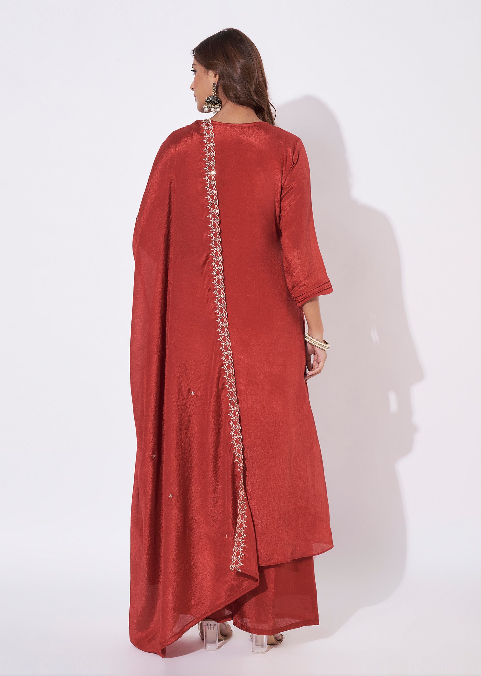 Dark Rust Chinnon Anarkali Suit