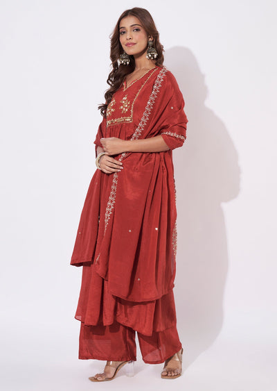 Dark Rust Chinnon Anarkali Suit