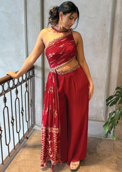 Red georgette palazzo Set