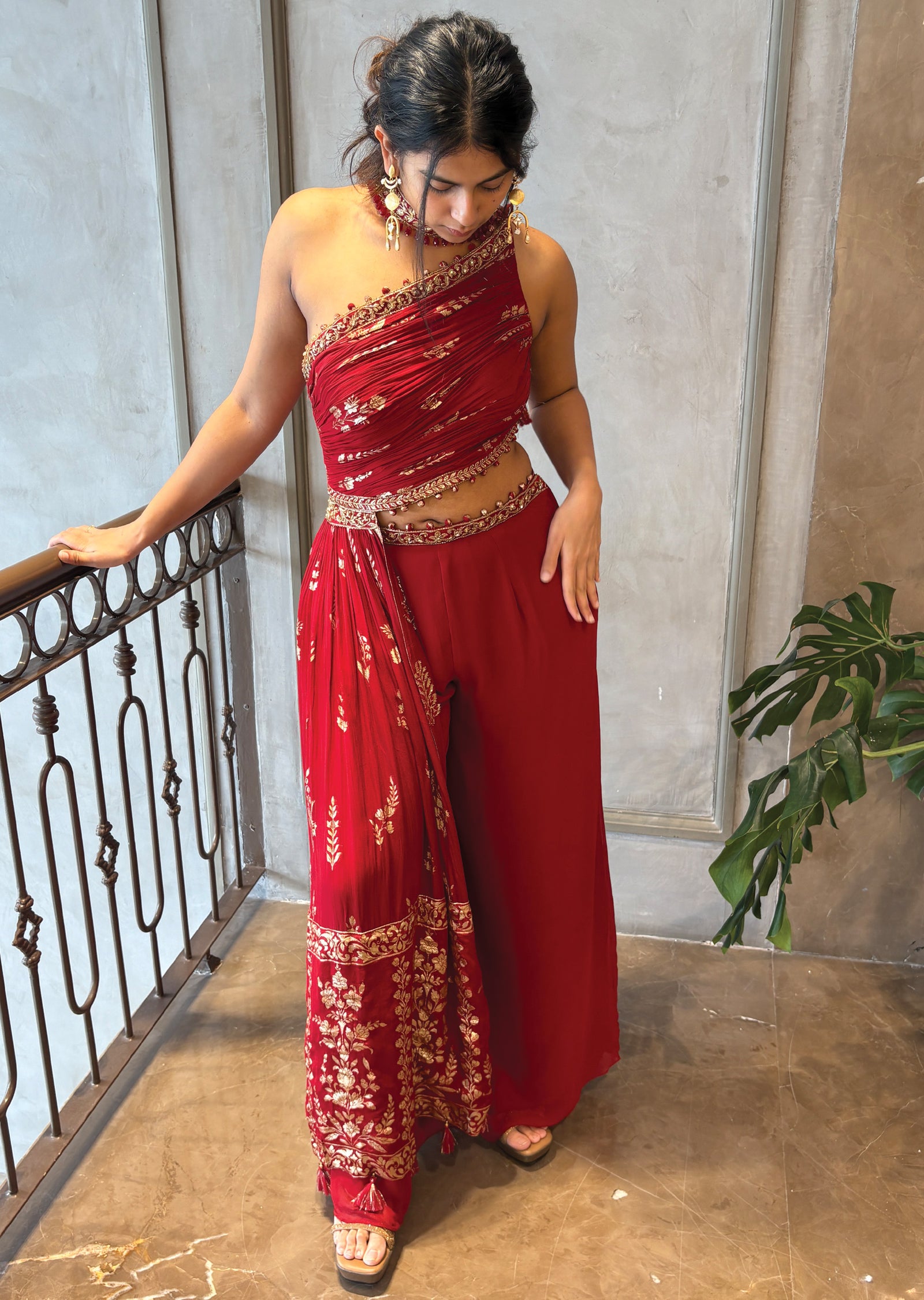 Red georgette palazzo Set