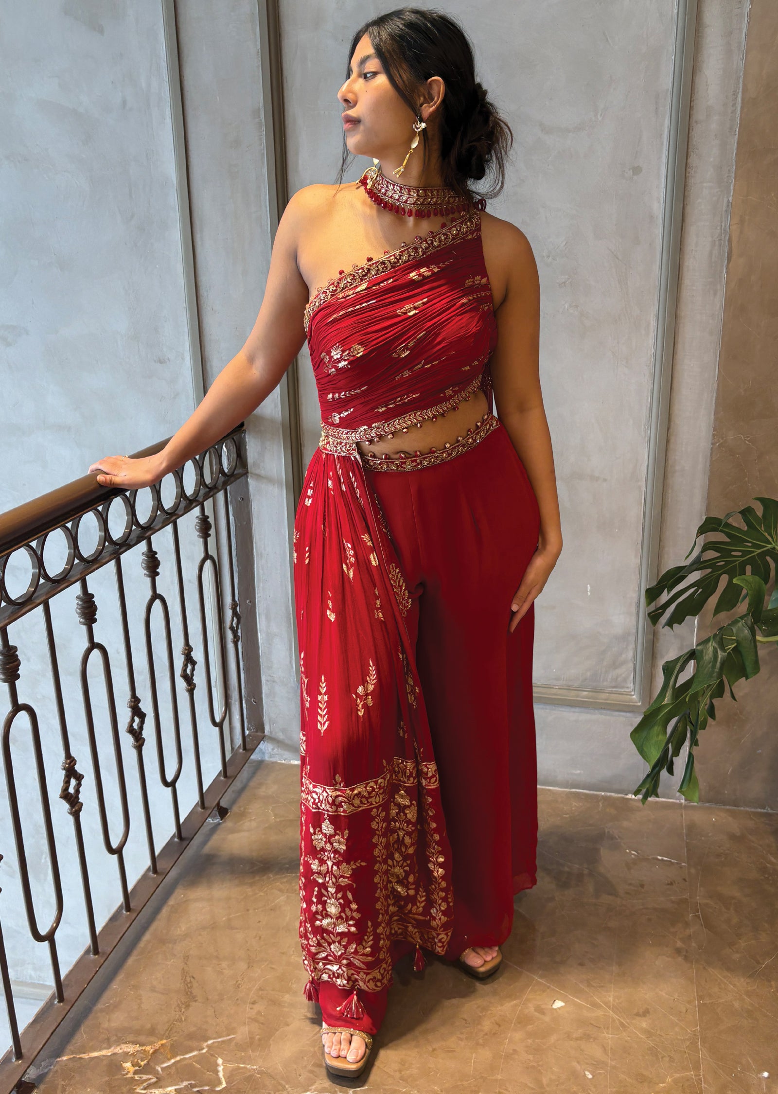 Red georgette palazzo Set