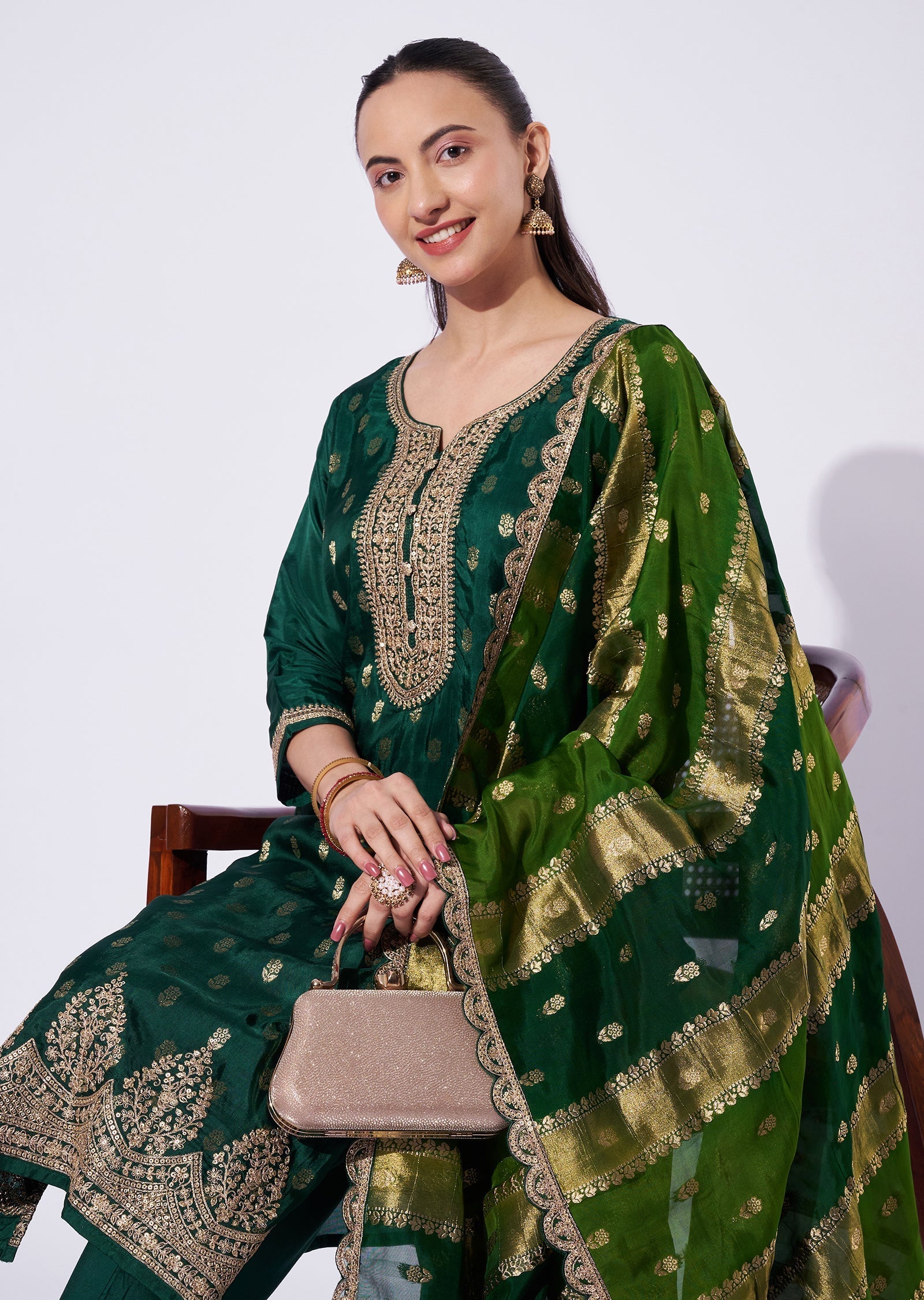 Bottle Green Silk Straight Cut Suit