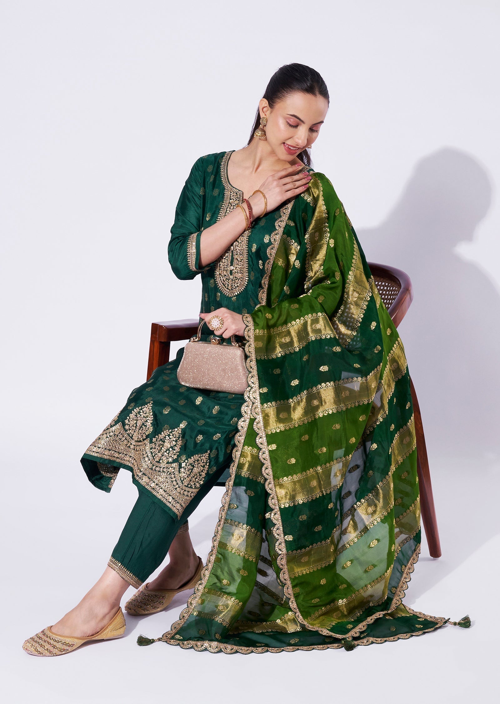 Bottle Green Silk Straight Cut Suit