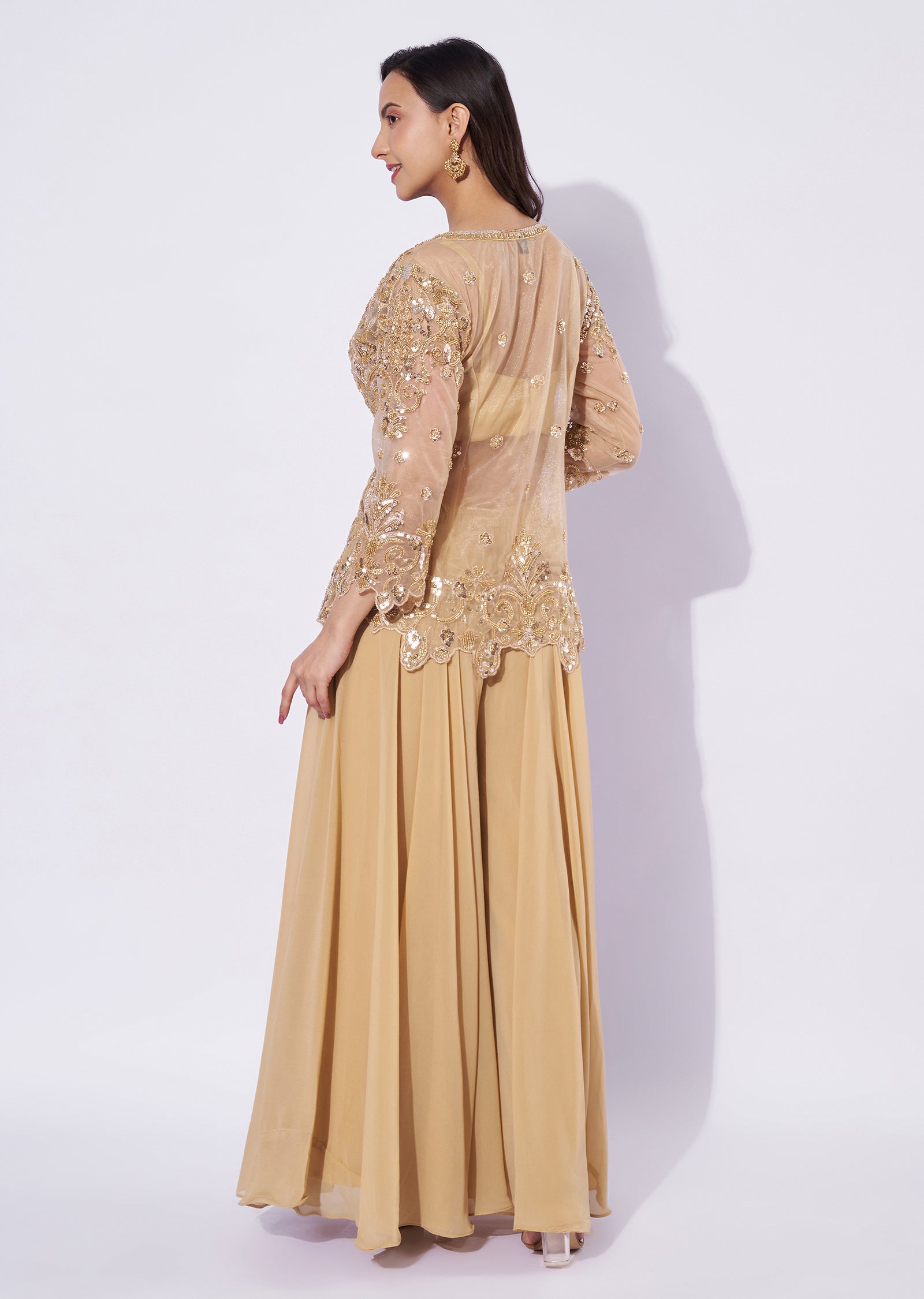 Beige Net Palazzo Set