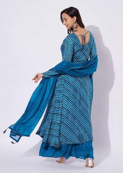 Teal Blue Chinnon Anarkali Suit