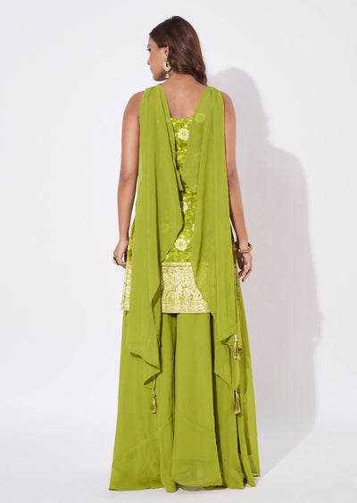 Mehendi Green Chinnon Straight Cut Suit