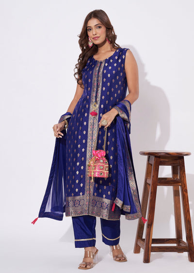 Blue Silk Straight Cut Suit