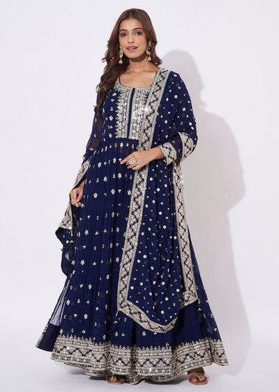 Navy Blue Georgette Anarkali Suit