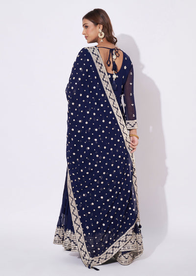 Navy Blue Georgette Anarkali Suit