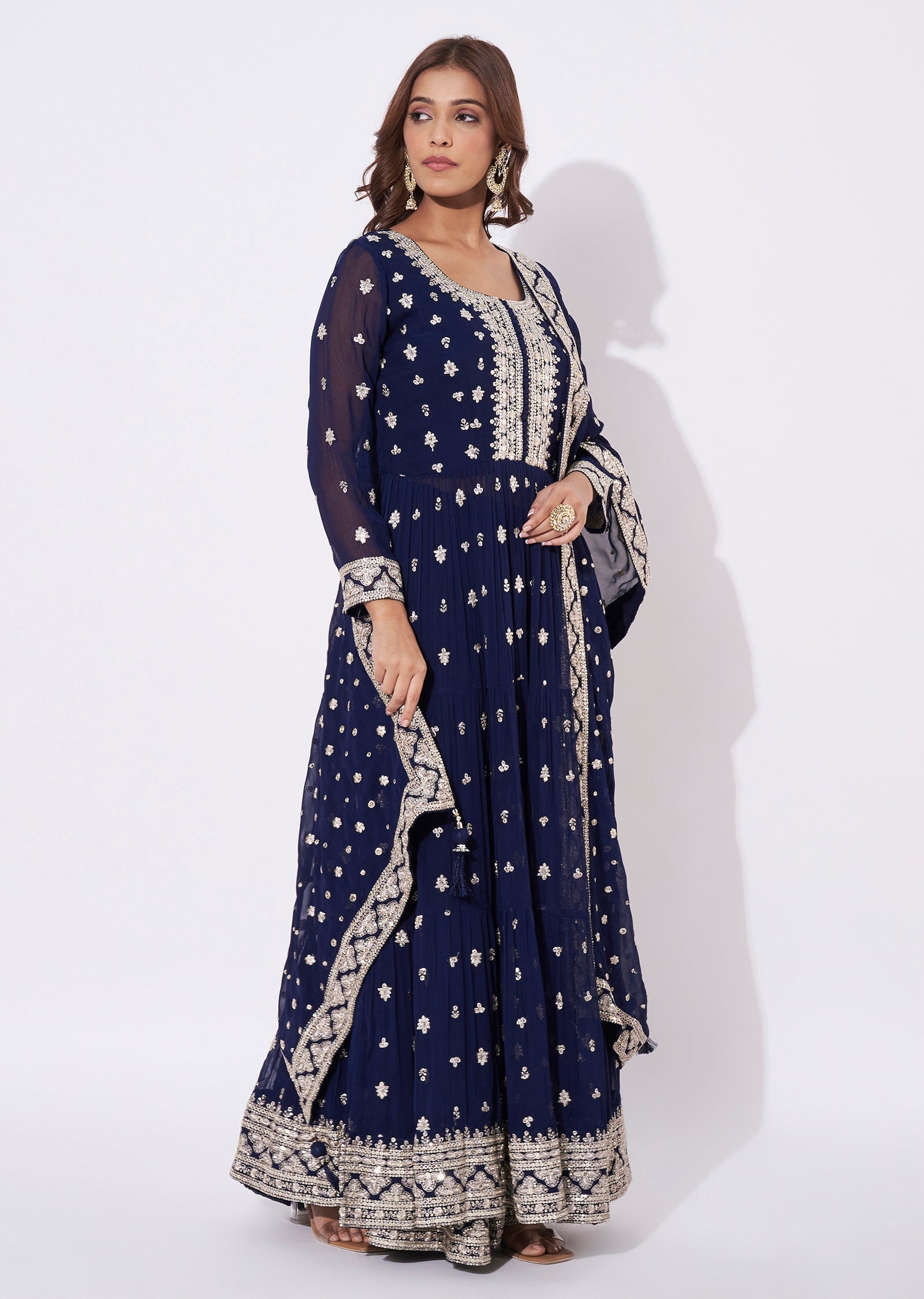 Navy Blue Georgette Anarkali Suit
