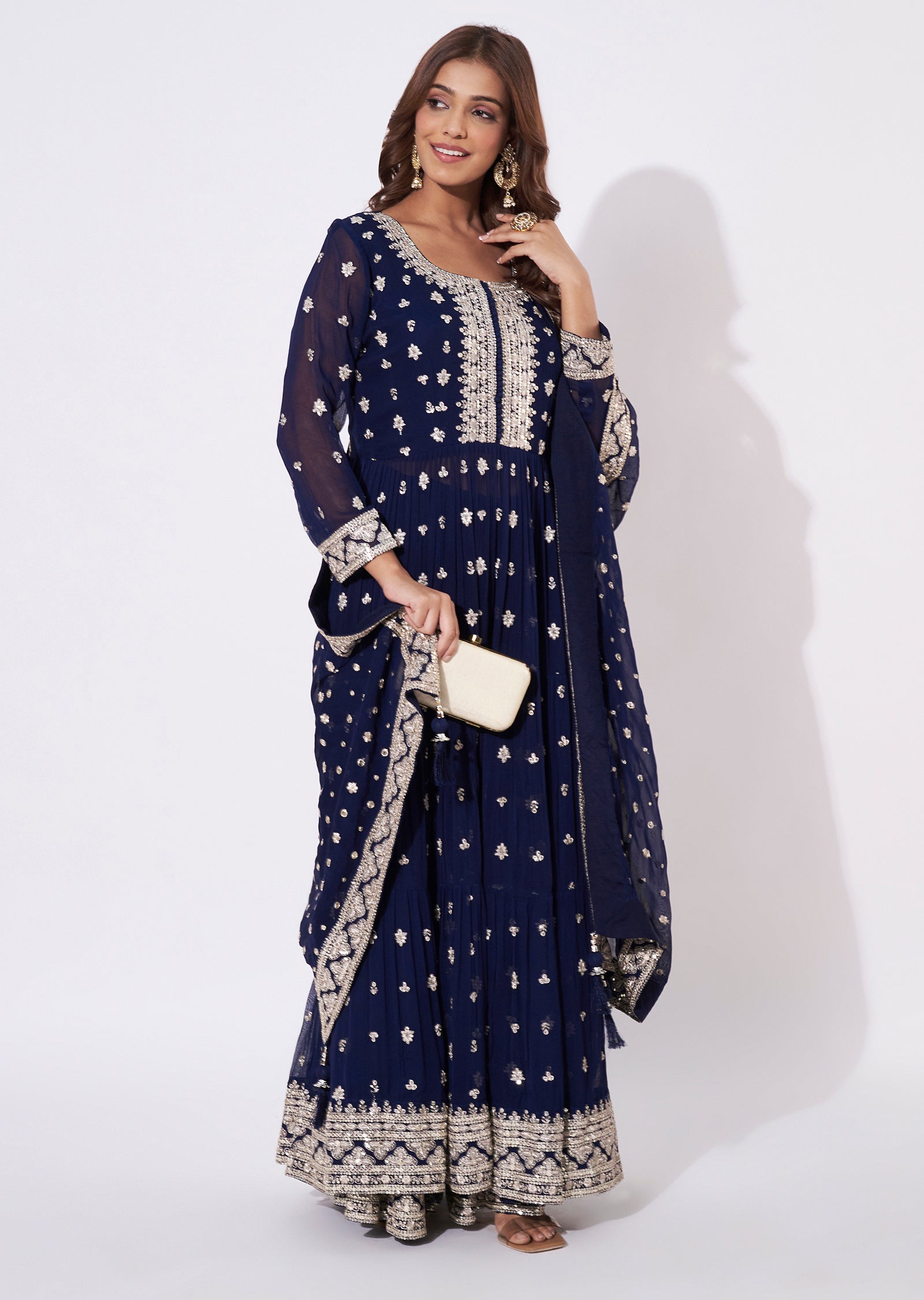 Navy Blue Georgette Anarkali Suit