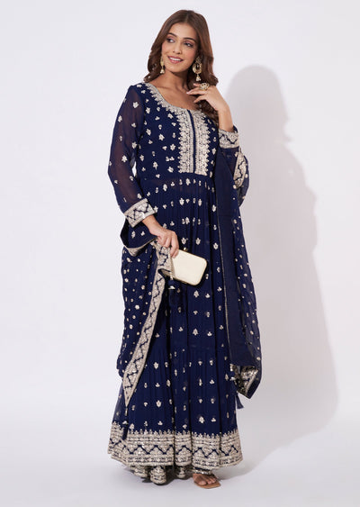 Navy Blue Georgette Anarkali Suit