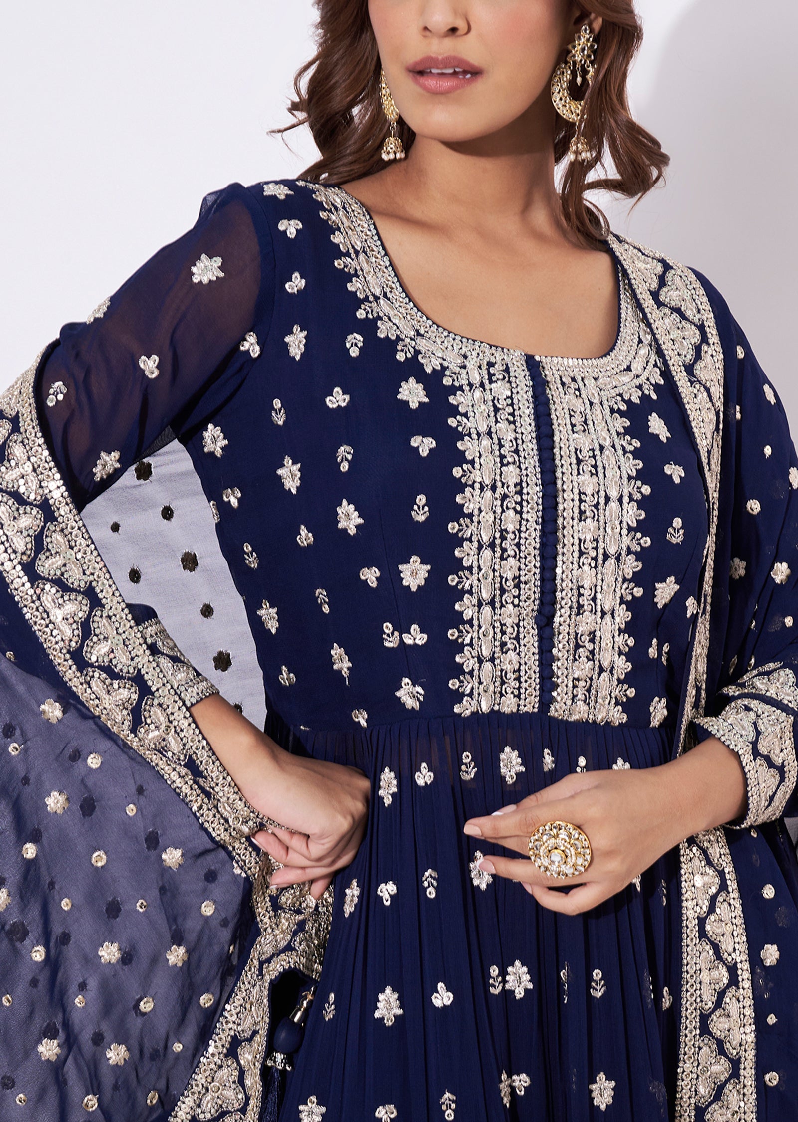 Navy Blue Georgette Anarkali Suit