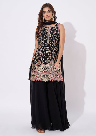 Black Georgette Straight Cut Suit