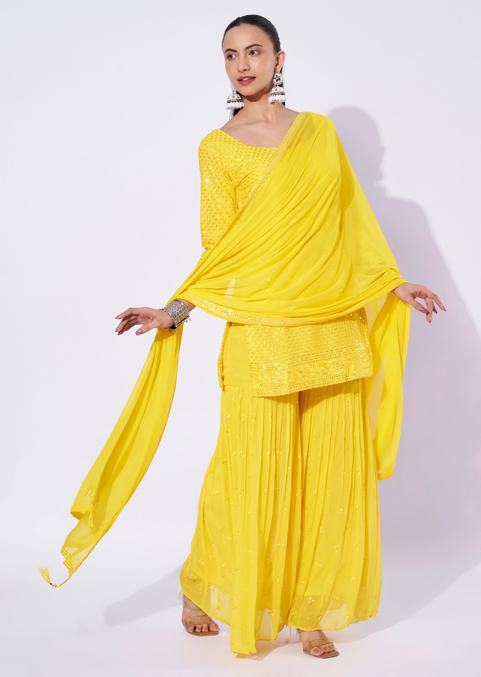 Yellow Georgette Gharara Set