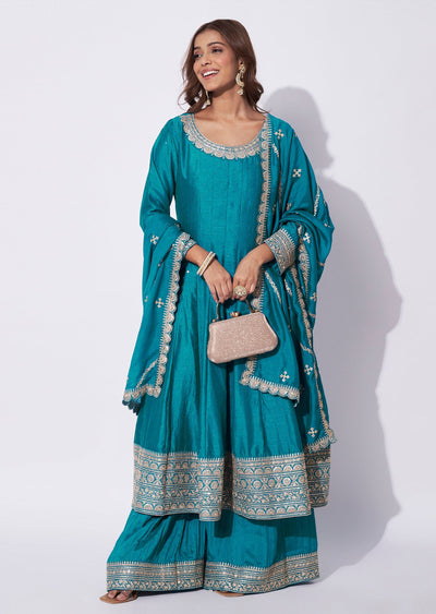 Rama Blue Silk Anarkali Suit