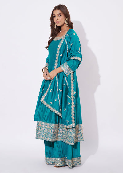 Rama Blue Silk Anarkali Suit
