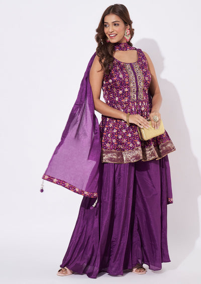 Wine Organza Straight Cut Suit