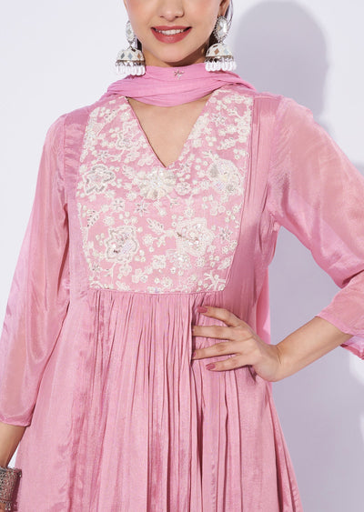 Baby Pink Chinnon Anarkali Suit