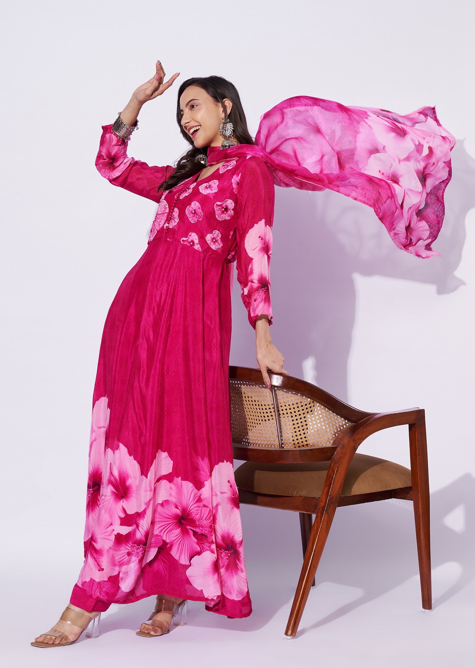 Rani Pink Chinnon Anarkali Suit