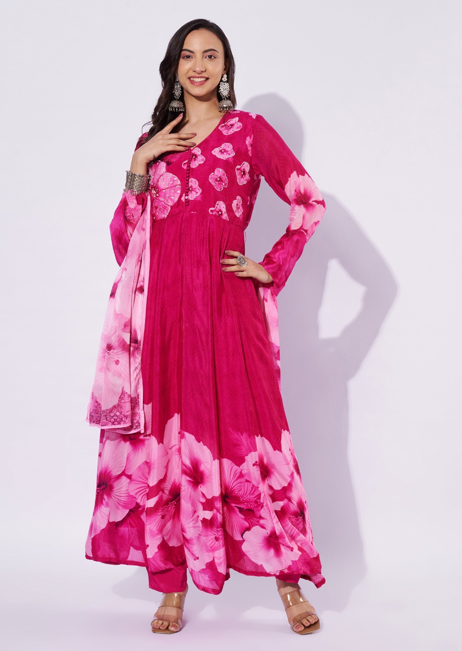 Rani Pink Chinnon Anarkali Suit