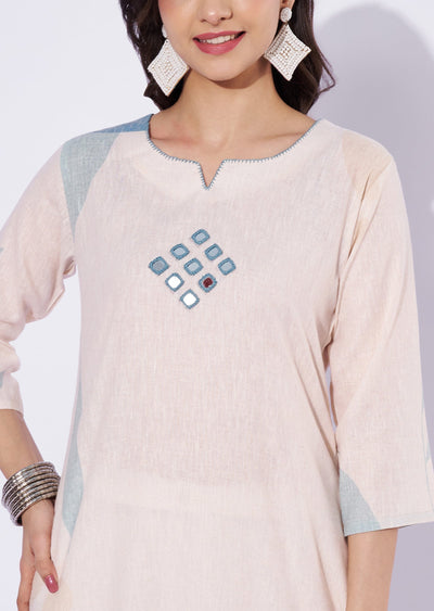 Cream Cotton Straight Cut Kurti