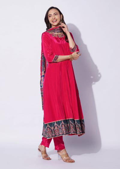 Rani Pink Crepe Anarkali Suit