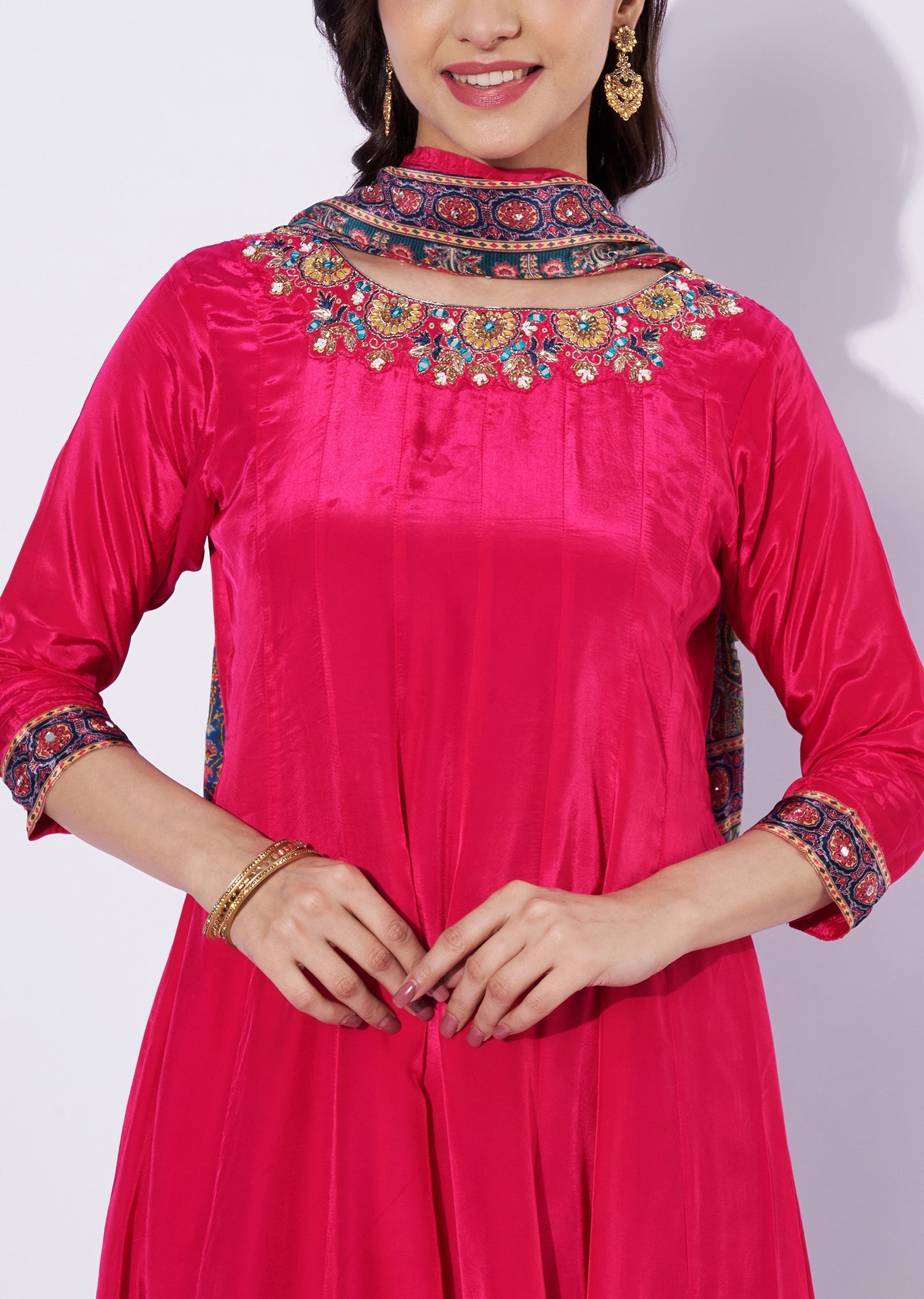 Rani Pink Crepe Anarkali Suit