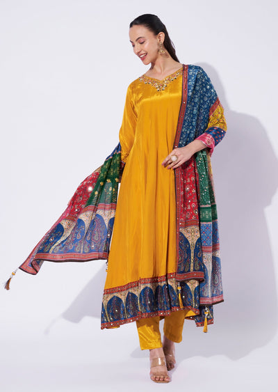 Mustard Crepe Anarkali Suit
