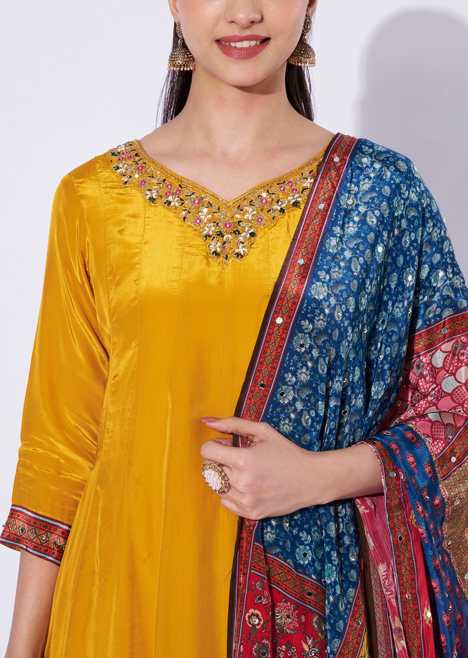 Mustard Crepe Anarkali Suit