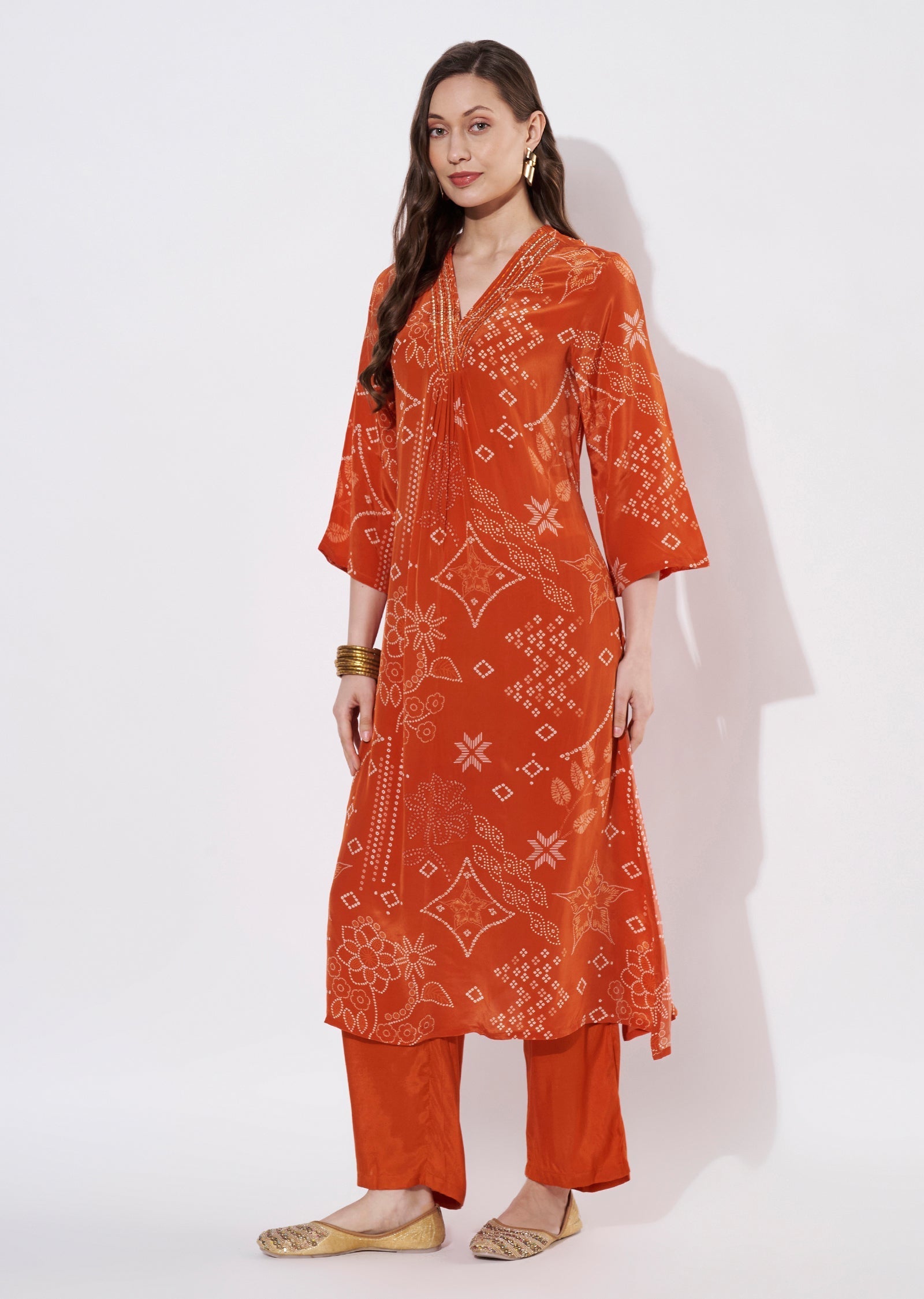 Orange Crepe Straight cut set