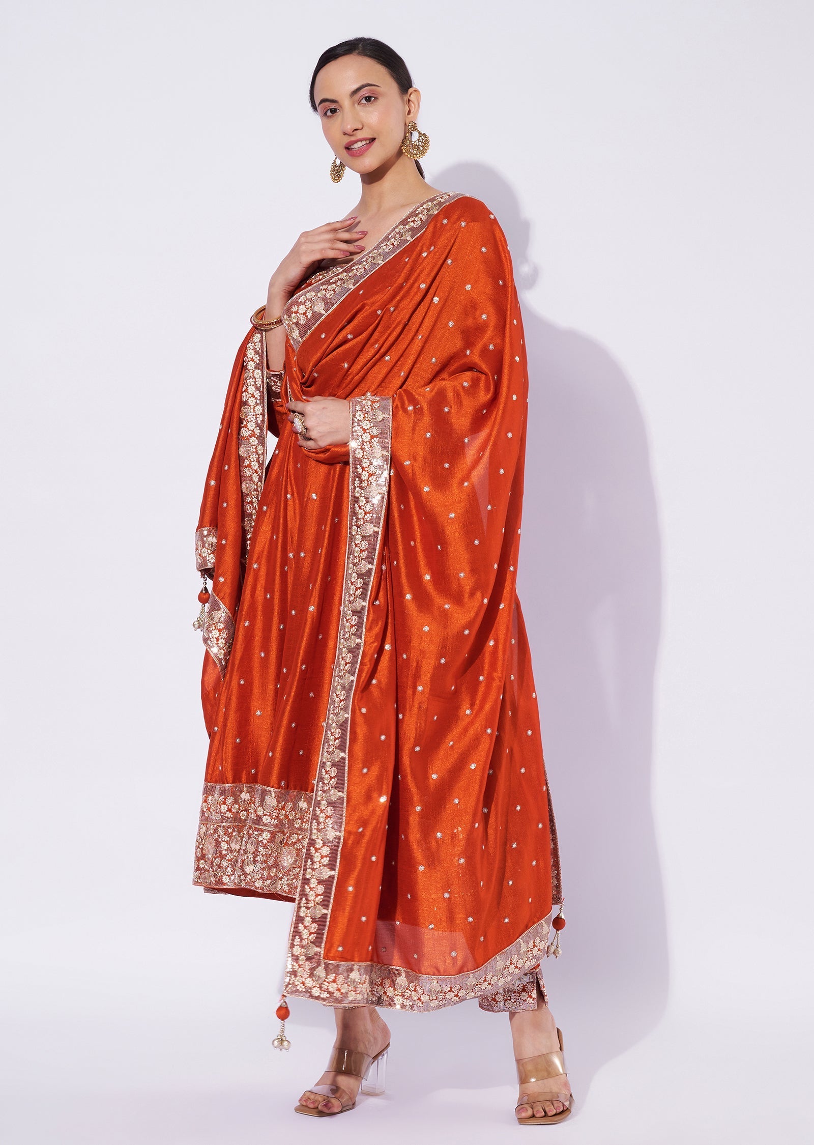 Rust Chinnon Anarkali Suit