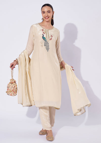 Dark Beige Crepe Straight Cut Suit