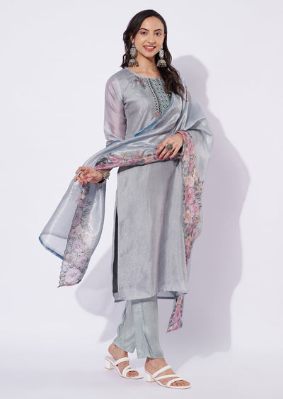 Grey Tissue Straight Cut Suit