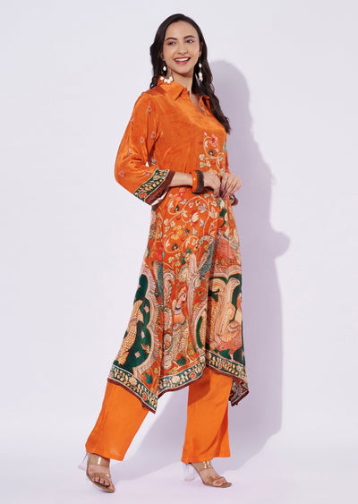 Orange Crepe Straight Cut Suit