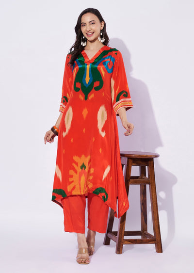 Dark Orange Crepe Straight Cut Suit