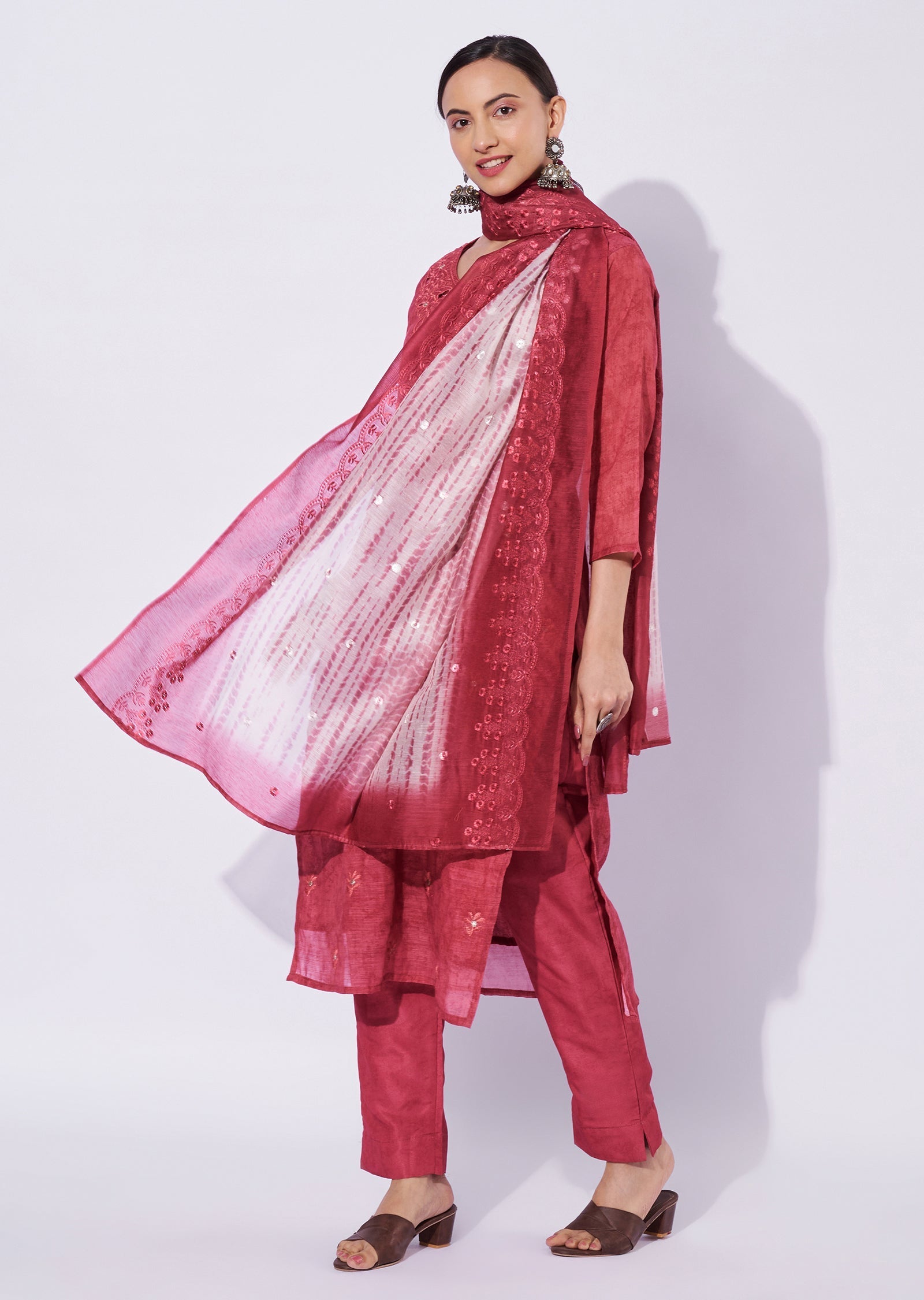 Maroon Linen Cotton Straight Cut Suit