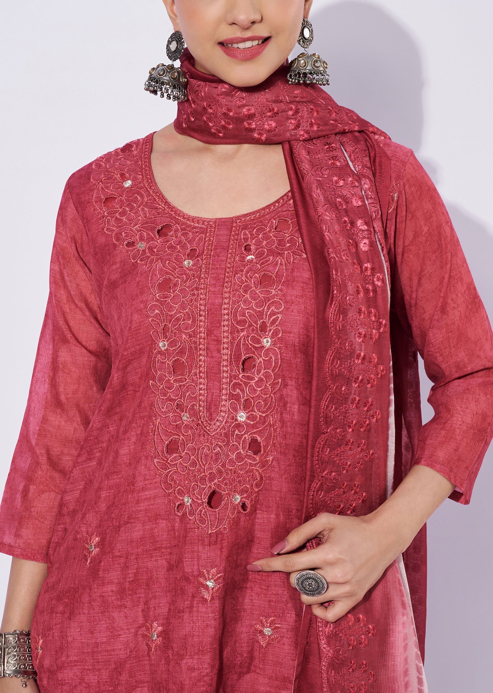 Maroon Linen Cotton Straight Cut Suit