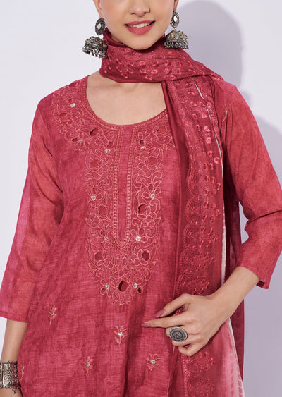 Maroon Linen Cotton Straight Cut Suit