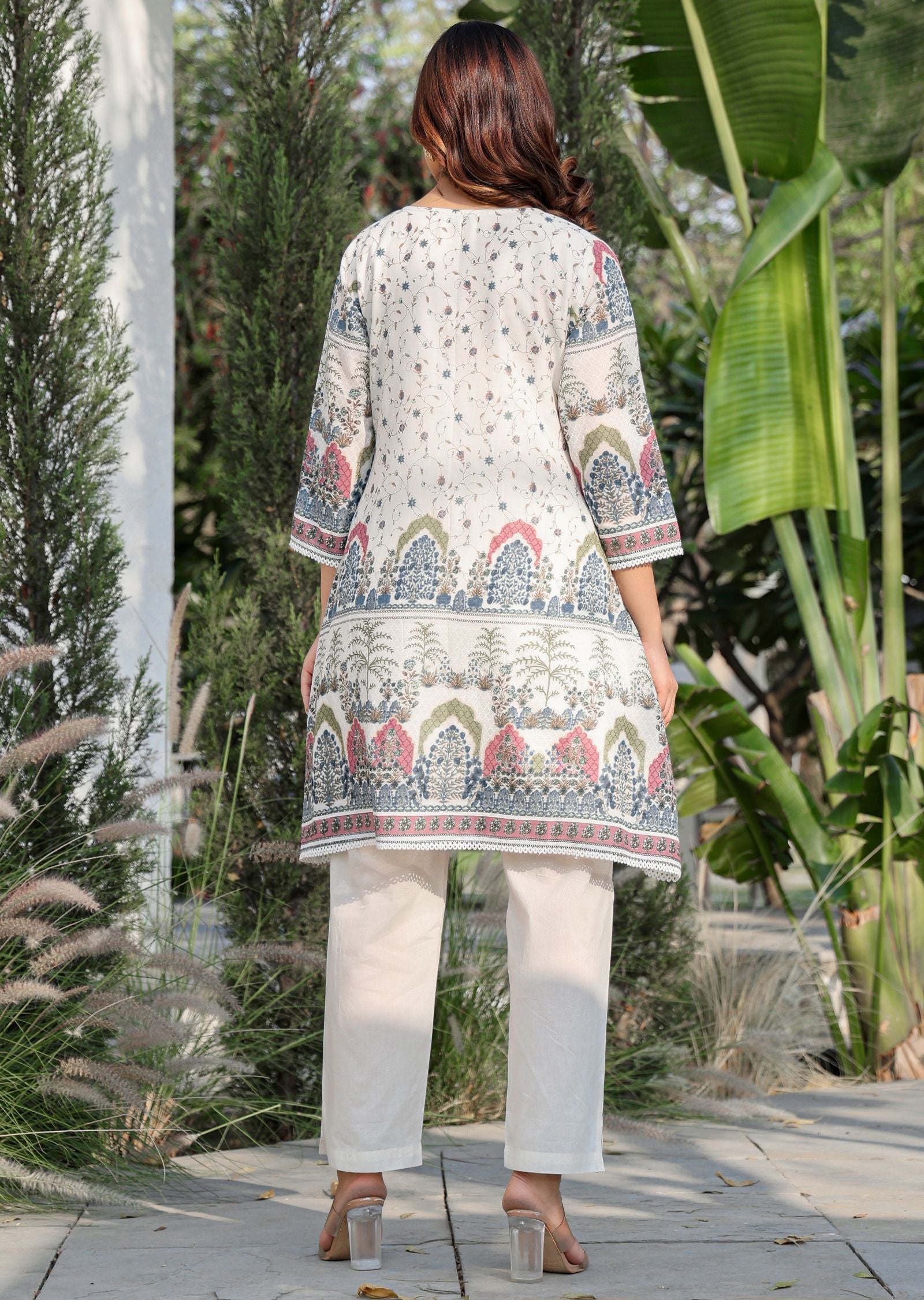 Cream Cotton Straight Cut Kurti Set