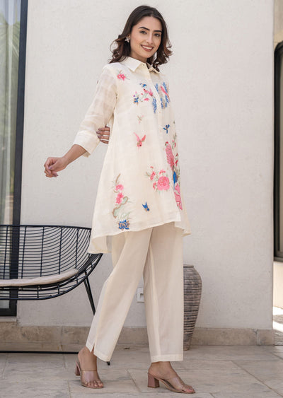 Cream Cotton Straight Cut Kurti Set