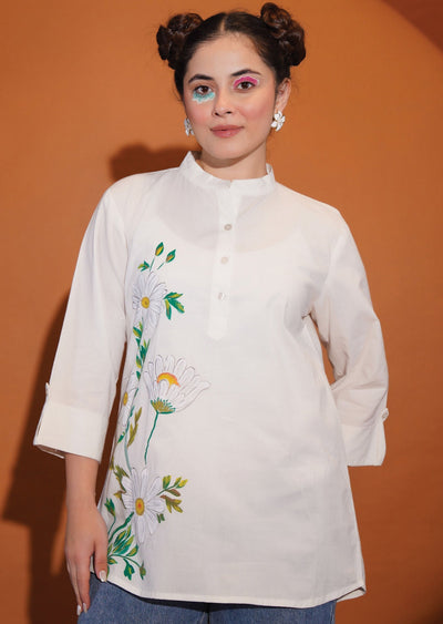 White Cotton Kurti Top