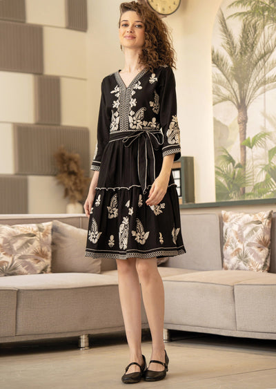 Black Cotton Midi Dress