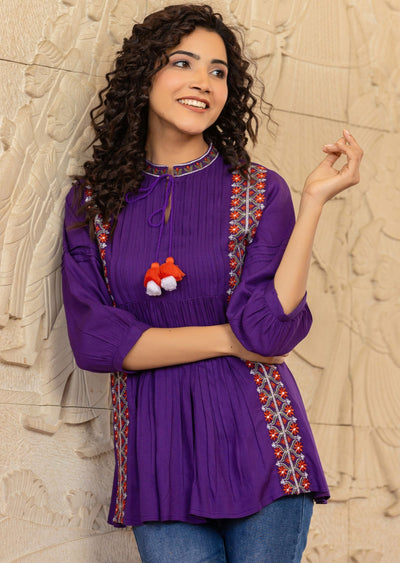 Purple Cotton Kurti Top