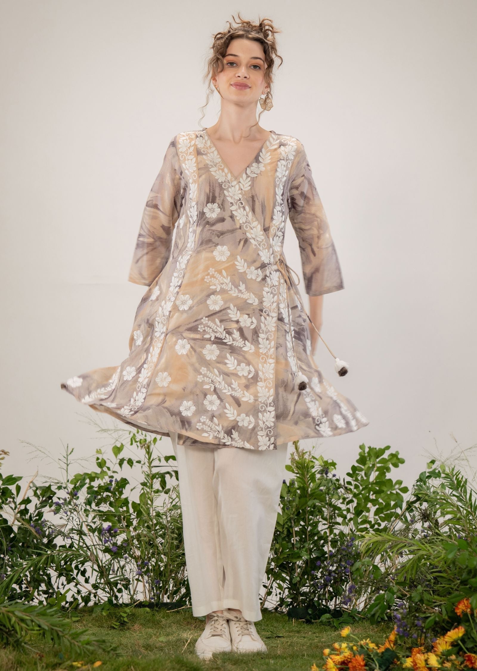 Light Brown Cotton Straight Cut Kurti Set